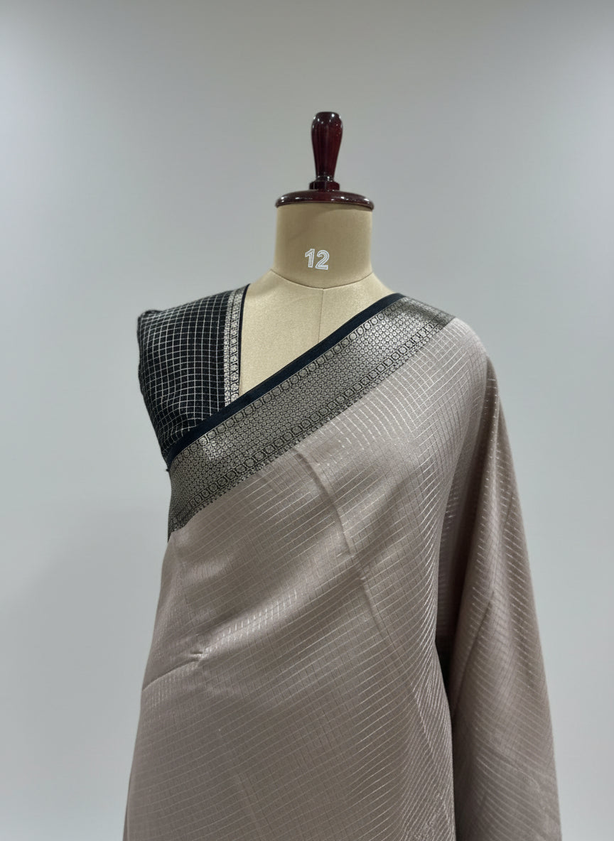 Beige small checks n bentex  tussar crepe-11  saree