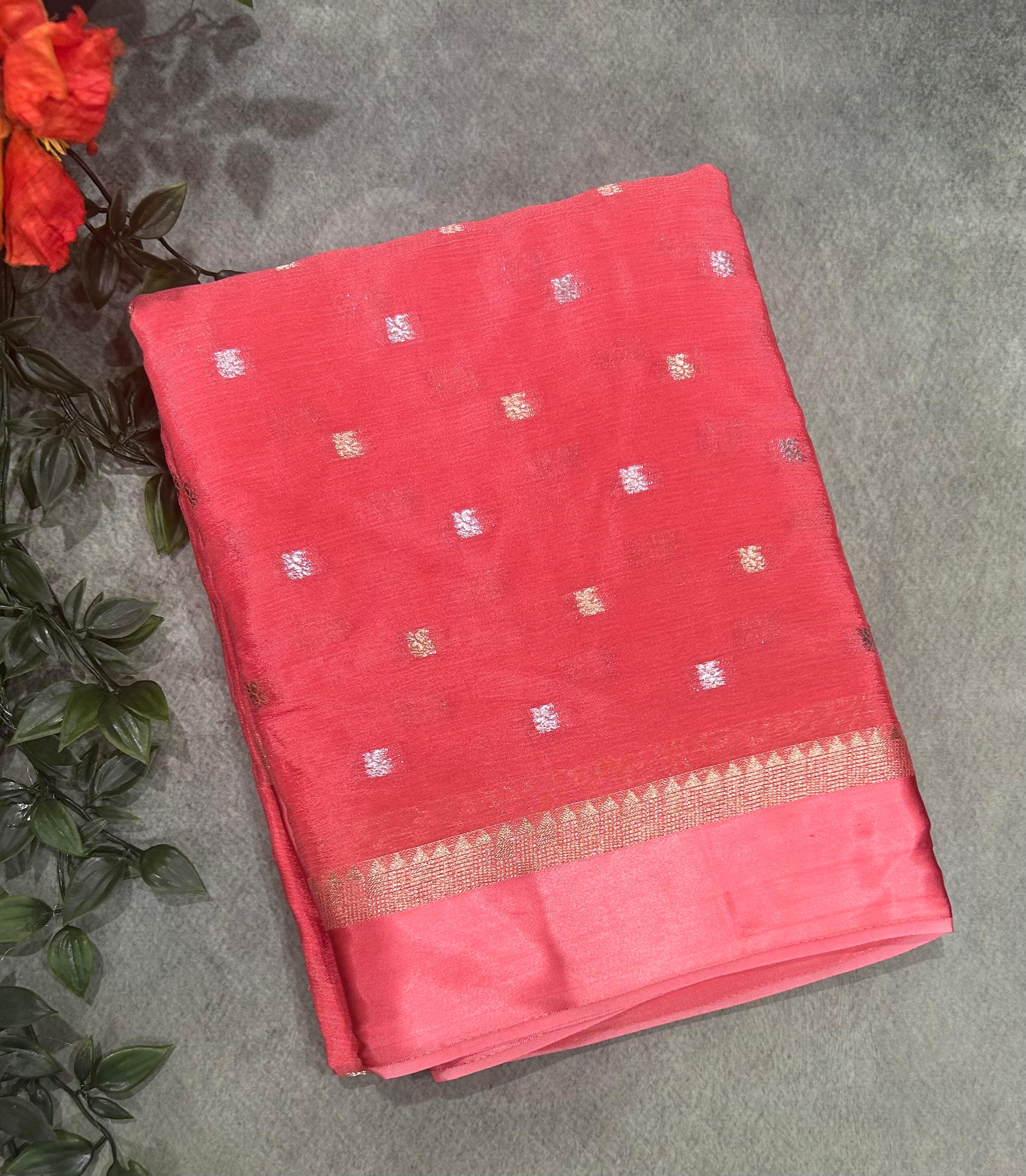 Pastel pink satin border chinnon 104 saree