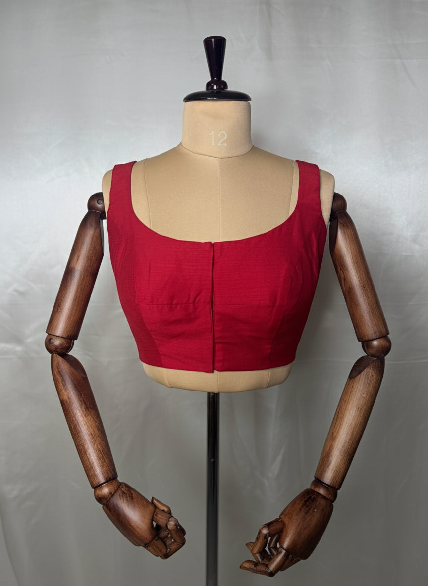 Red raw silk sleeveless blouse