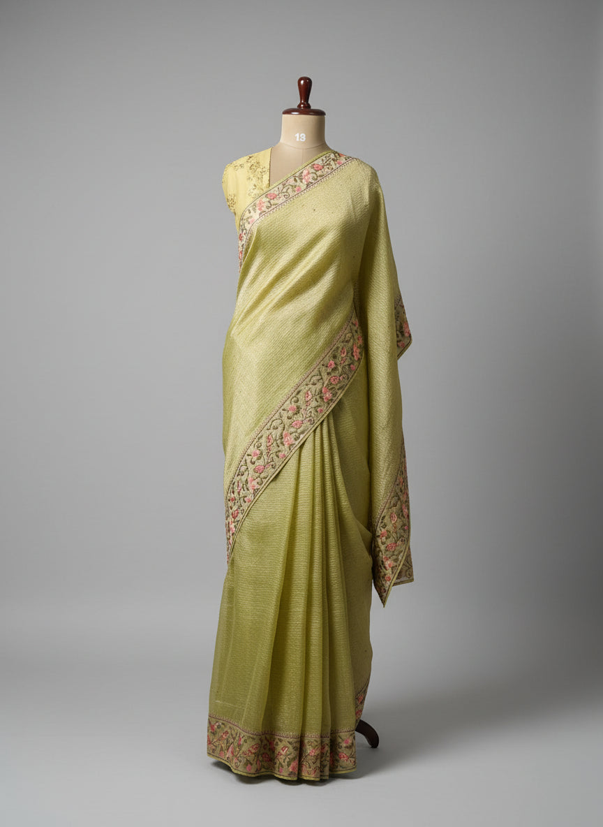 Pastel green Elegant Crush tissue-11 saree