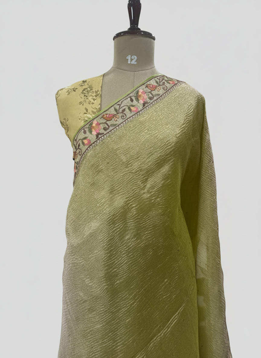 Pastel green Elegant Crush tissue-11 saree