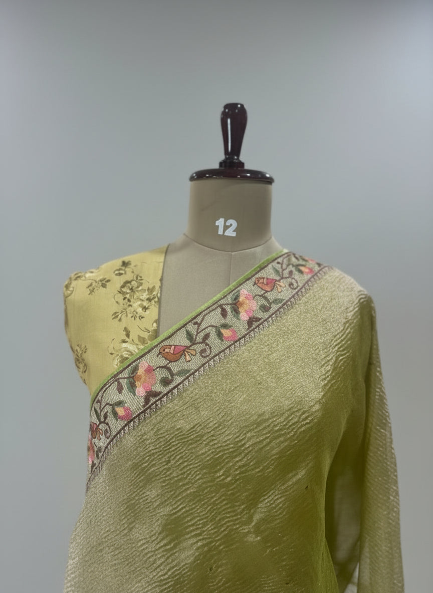 Pastel green Elegant Crush tissue-11 saree
