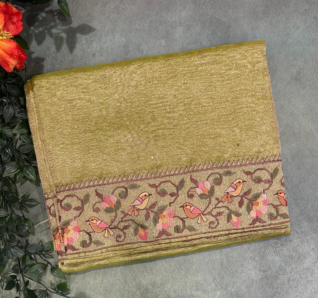 Pastel green Elegant Crush tissue-11 saree