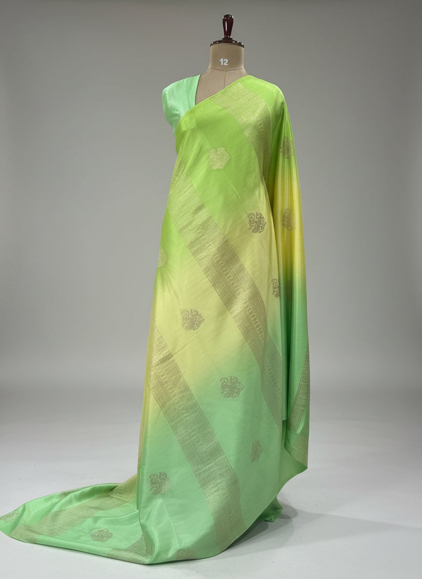 Light green borderless pure mysore crepe silk saree