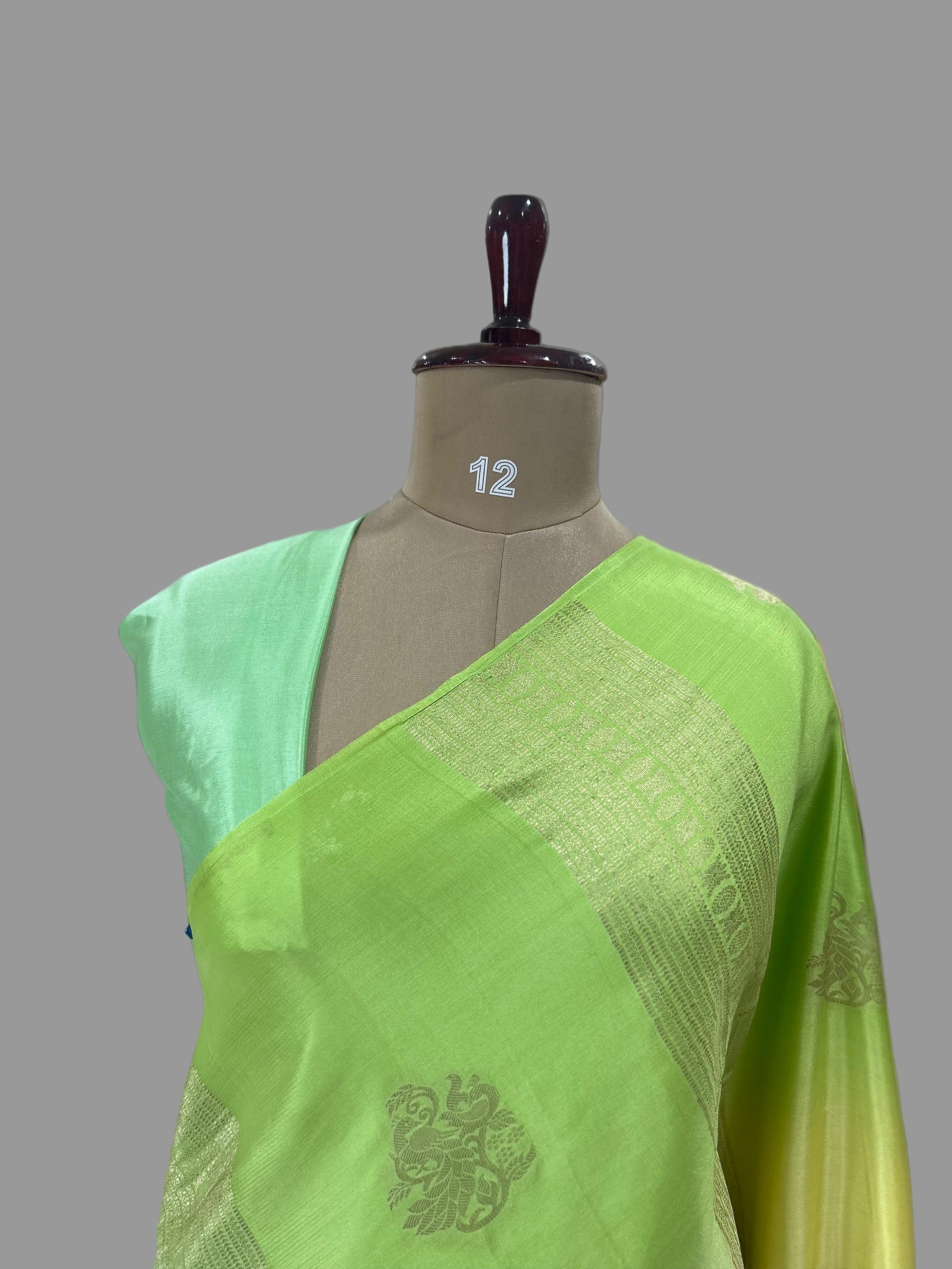 Light green borderless pure mysore crepe silk saree