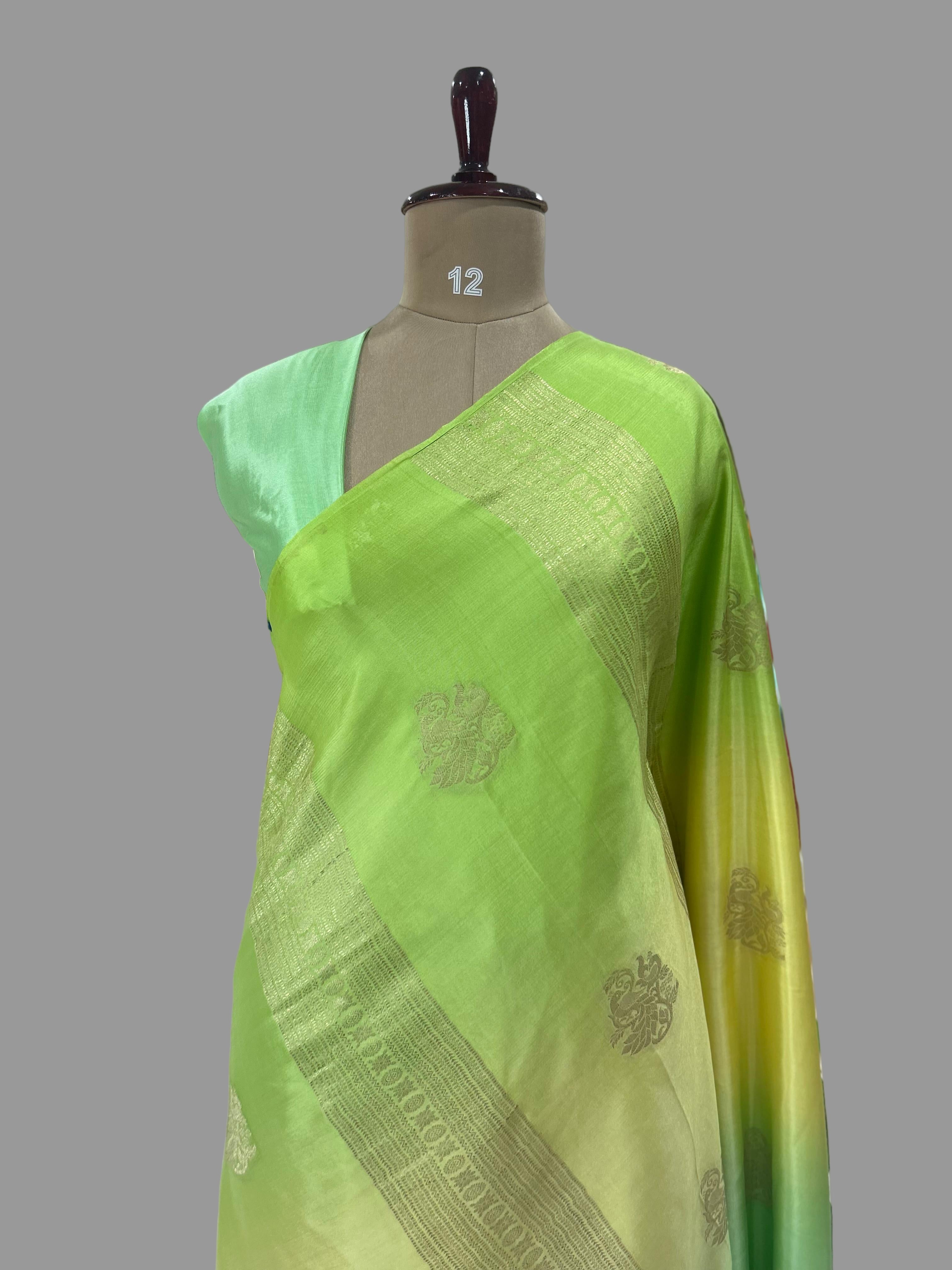 Light green borderless pure mysore crepe silk saree