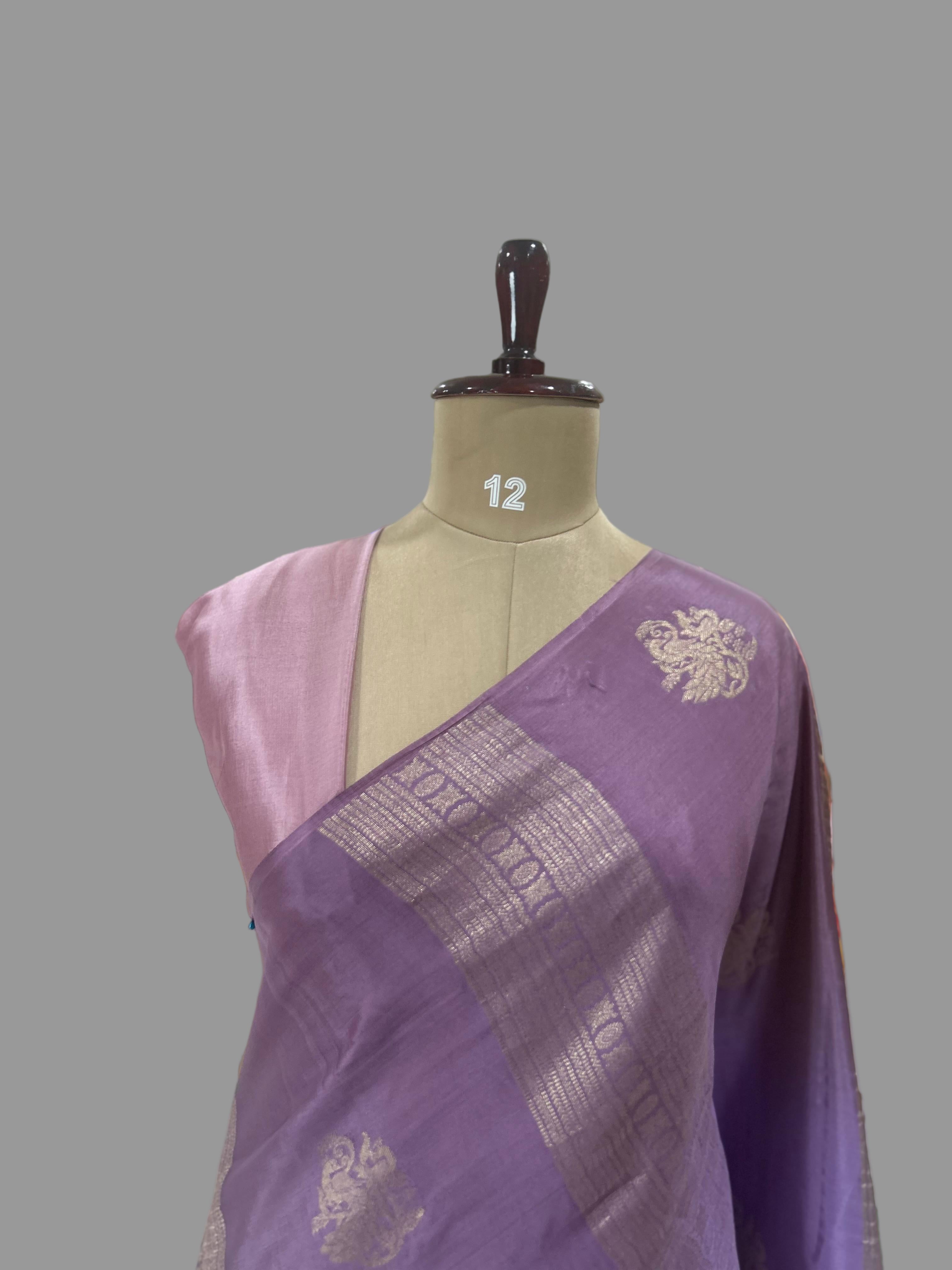 Light purple borderless pure mysore crepe silk saree