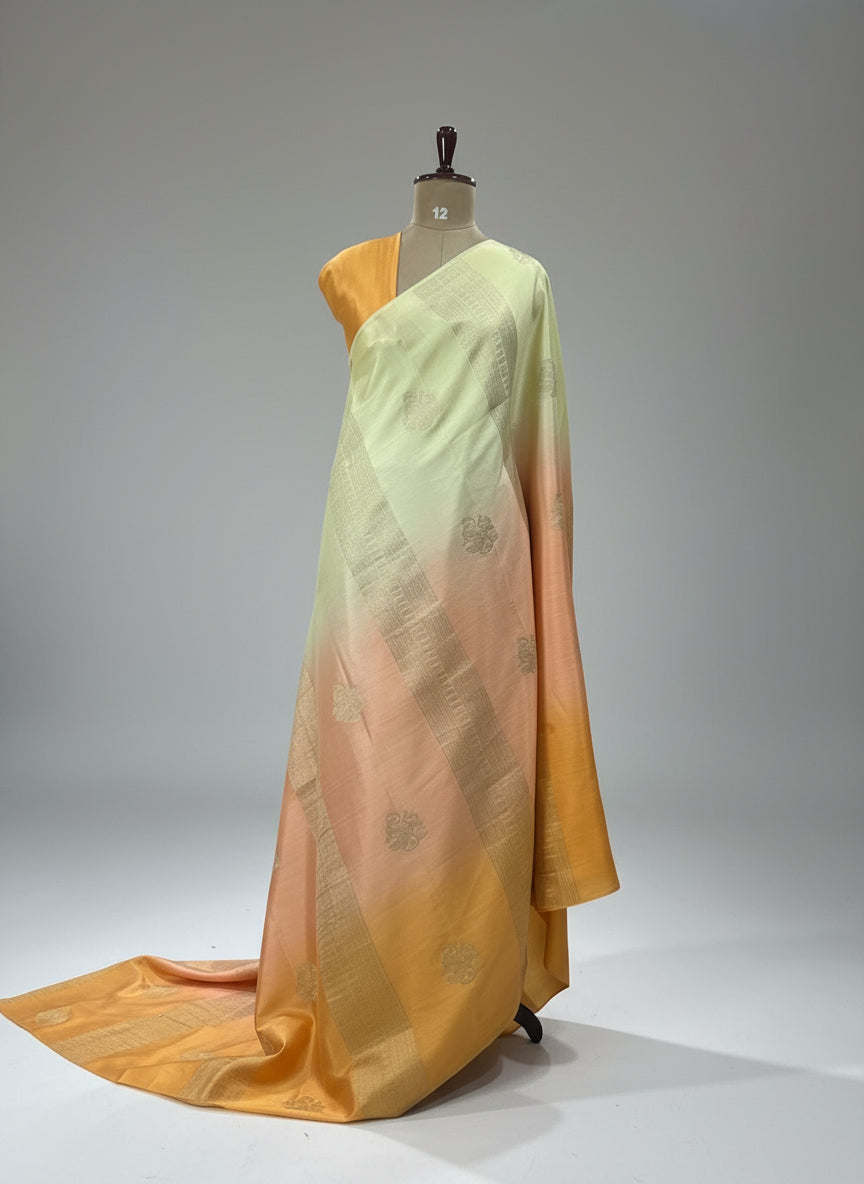 Orange shade borderless pure mysore crepe silk saree