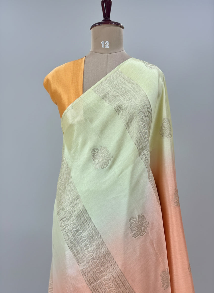 Orange shade borderless pure mysore crepe silk saree