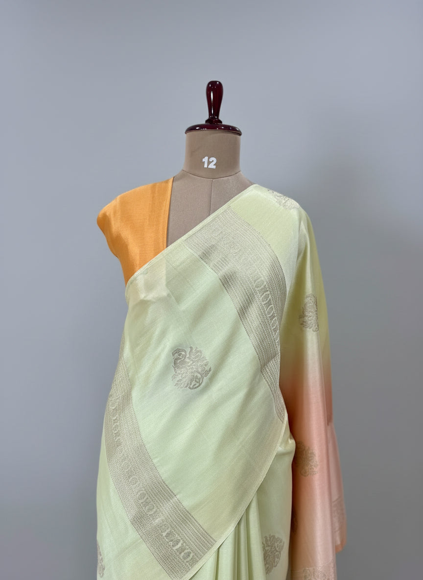 Orange shade borderless pure mysore crepe silk saree