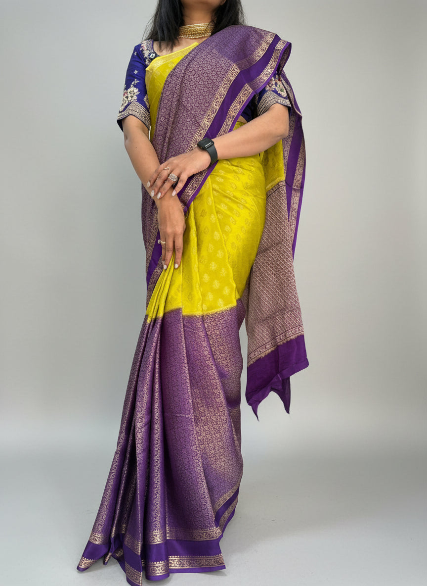 Neon green yellow-11 crepe saree