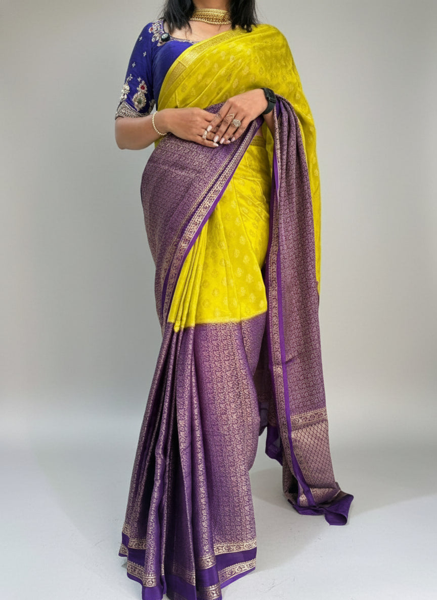 Neon green yellow-11 crepe saree