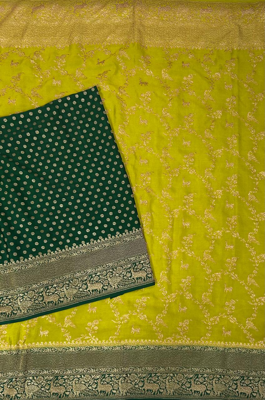 Neon green pure banarasi jaal pattern crepe silk-11 saree