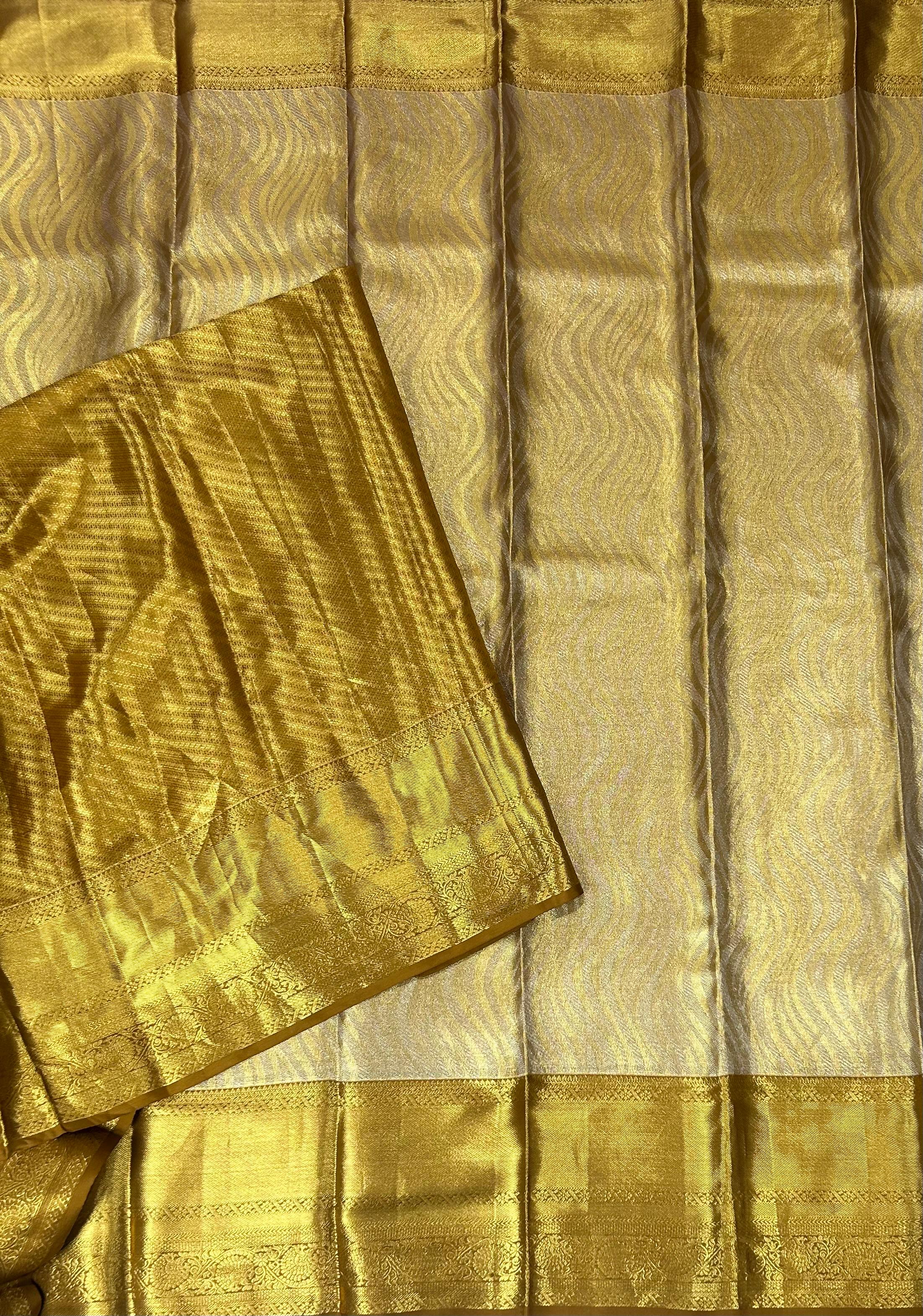 Golden shade stripes design pure kanchipuram silk saree