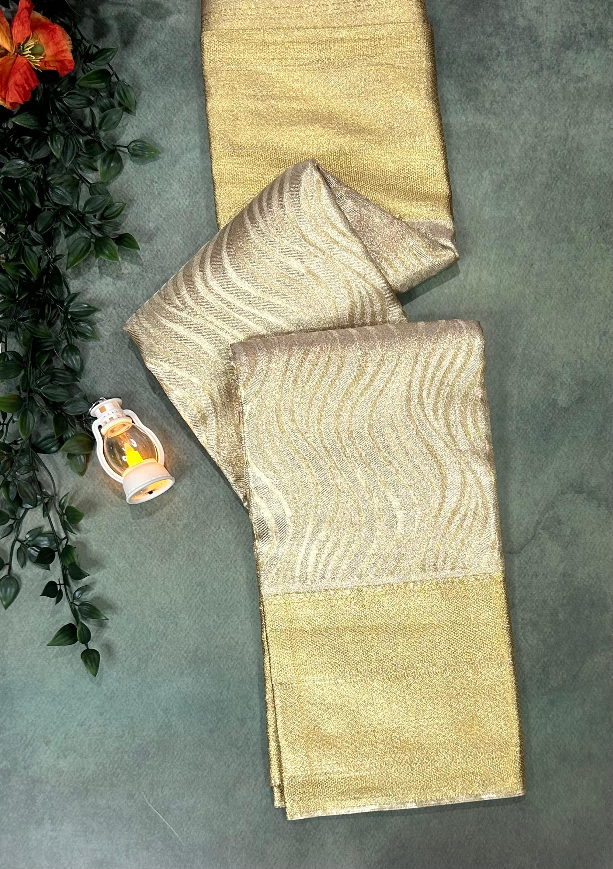 Sliver shade stripes design pure kanchipuram silk saree