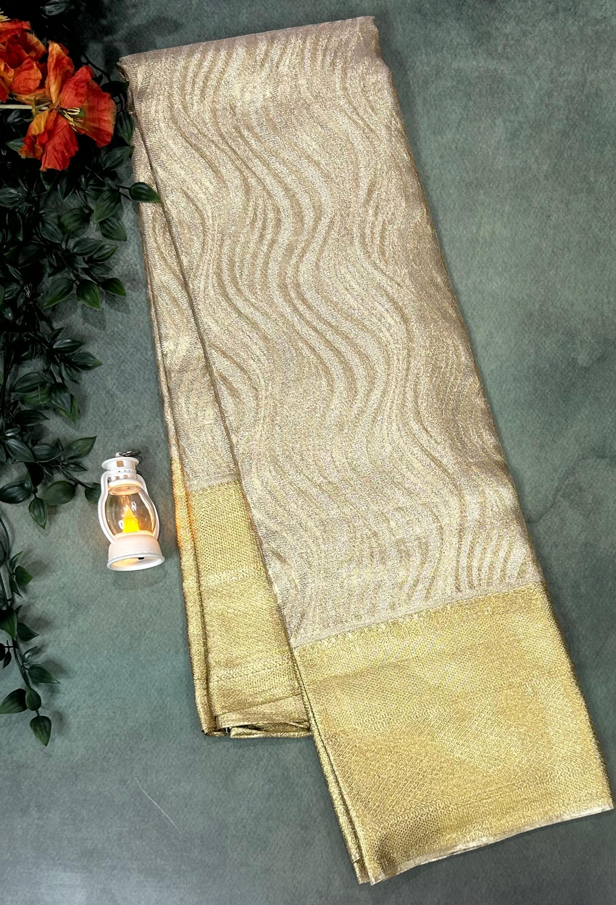 Sliver shade stripes design pure kanchipuram silk saree