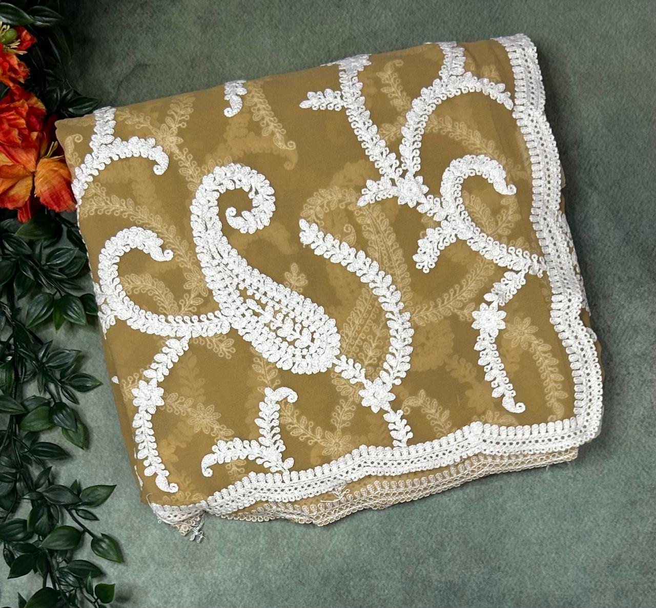 Golden beige embrodiery(2) chikankari georgette-11 saree