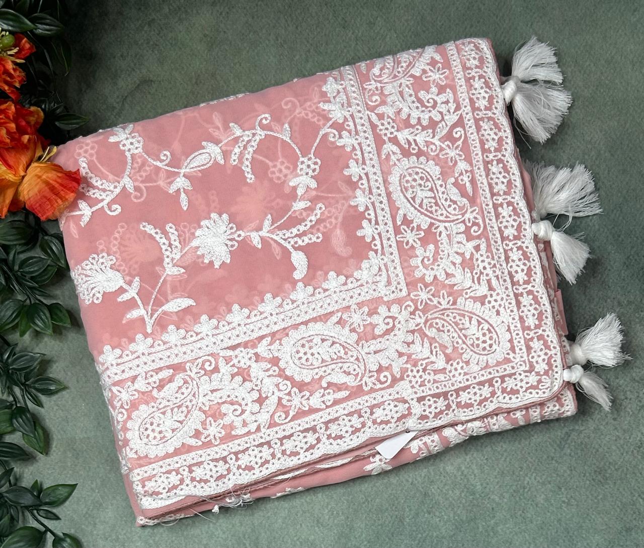 Light pink embrodiery chikankari georgette-11 saree