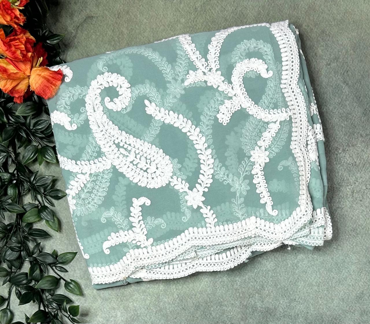 Sage green embrodiery(2) chikankari georgette-11 saree