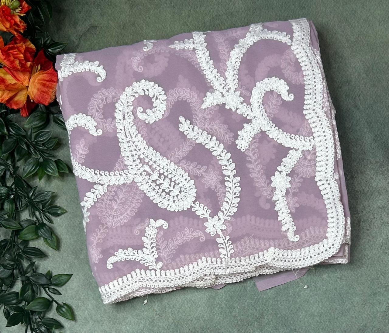 Lilac embrodiery(2) chikankari georgette-11 saree