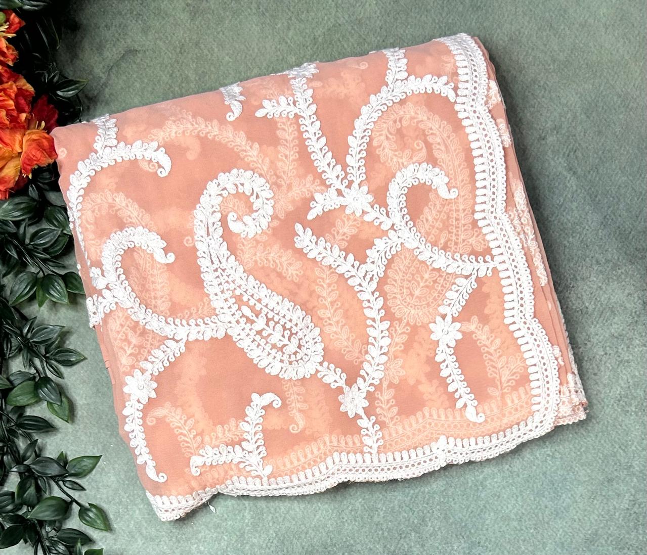 Peach embrodiery(2) chikankari georgette-11 saree