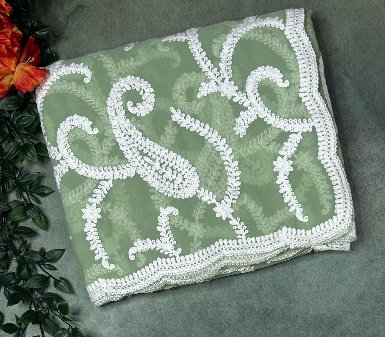 Pastel green embrodiery(2) chikankari georgette-11 saree