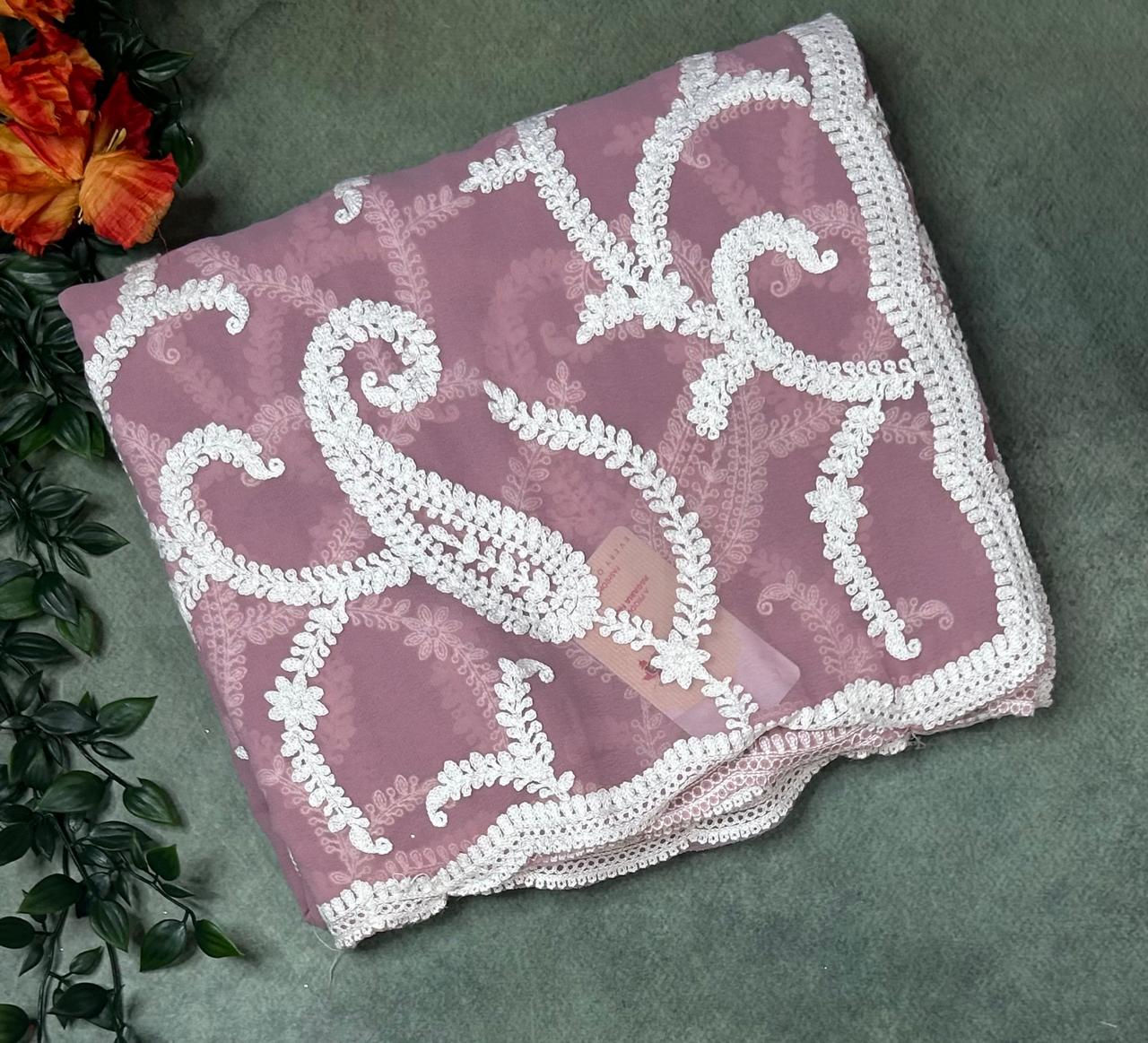 Onion pink embrodiery(2) chikankari georgette-11 saree