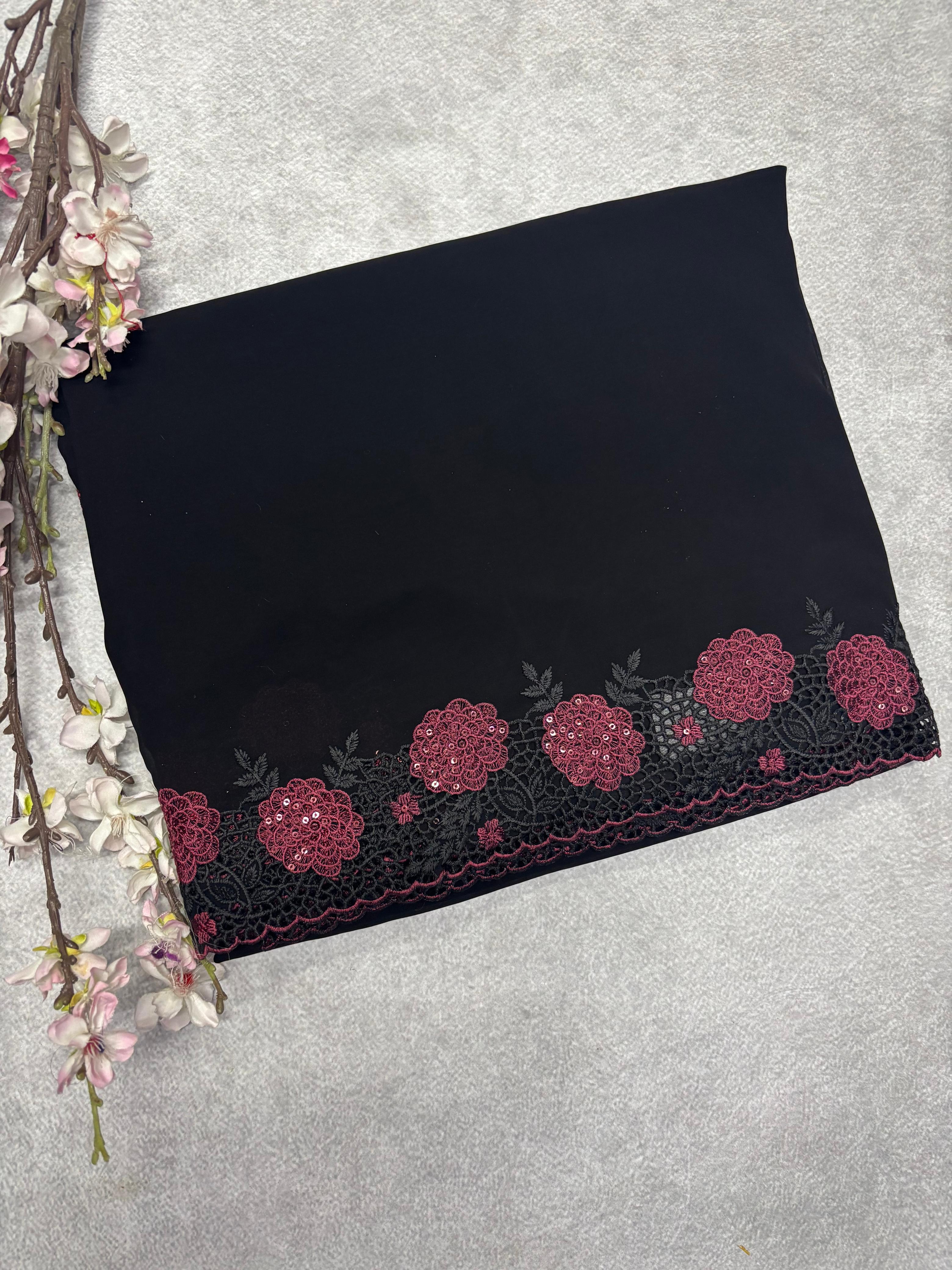 Black with Red cut work border embroidery georgette