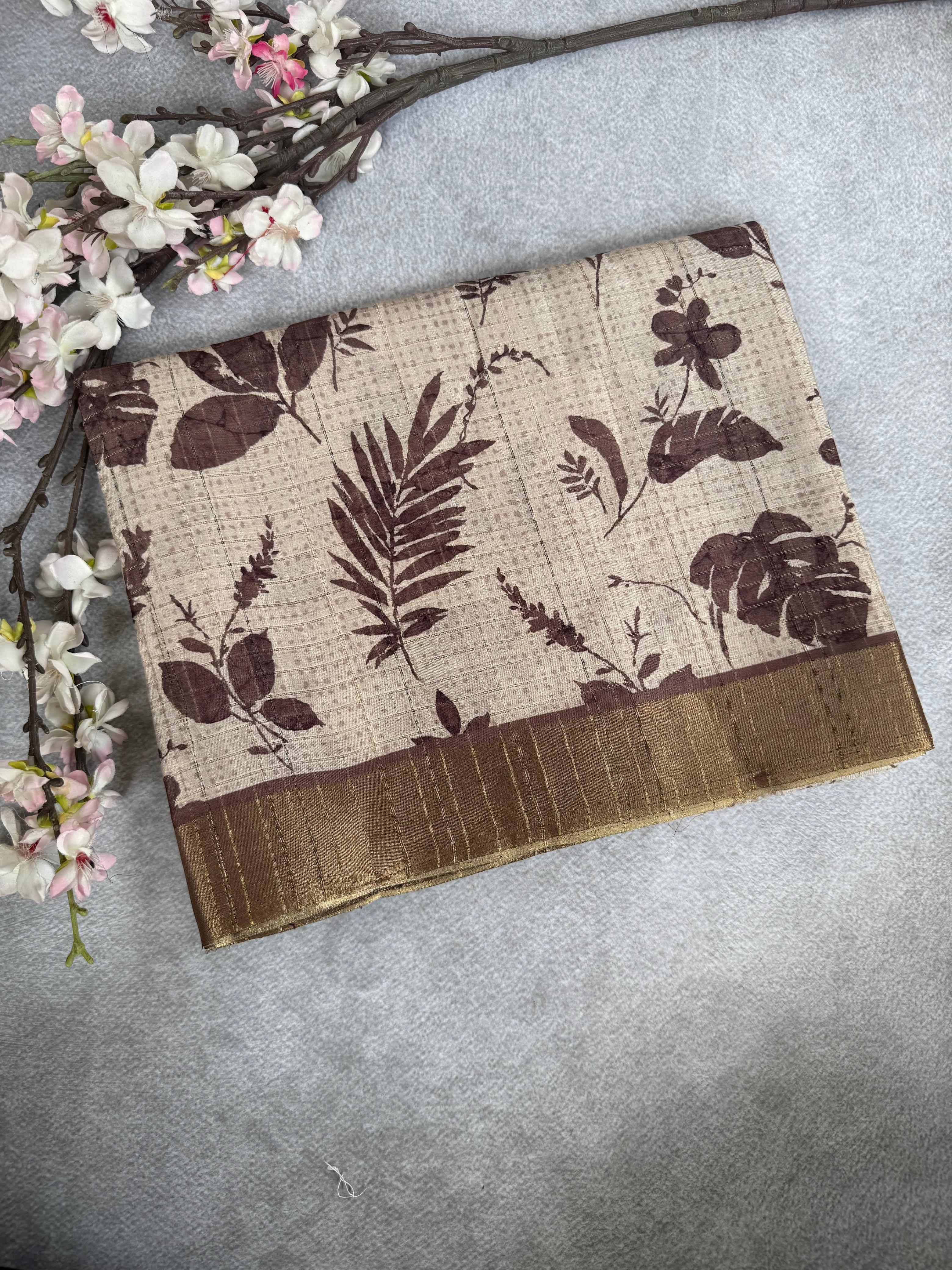 Cream digital print semi silk saree ( YES )