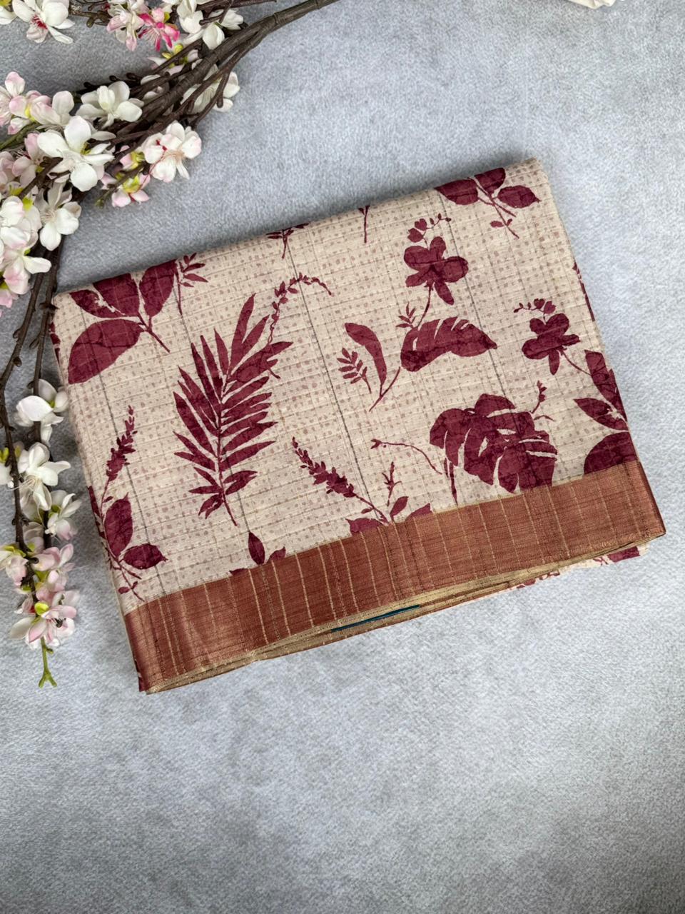 Cream digital print semi silk saree ( YES )