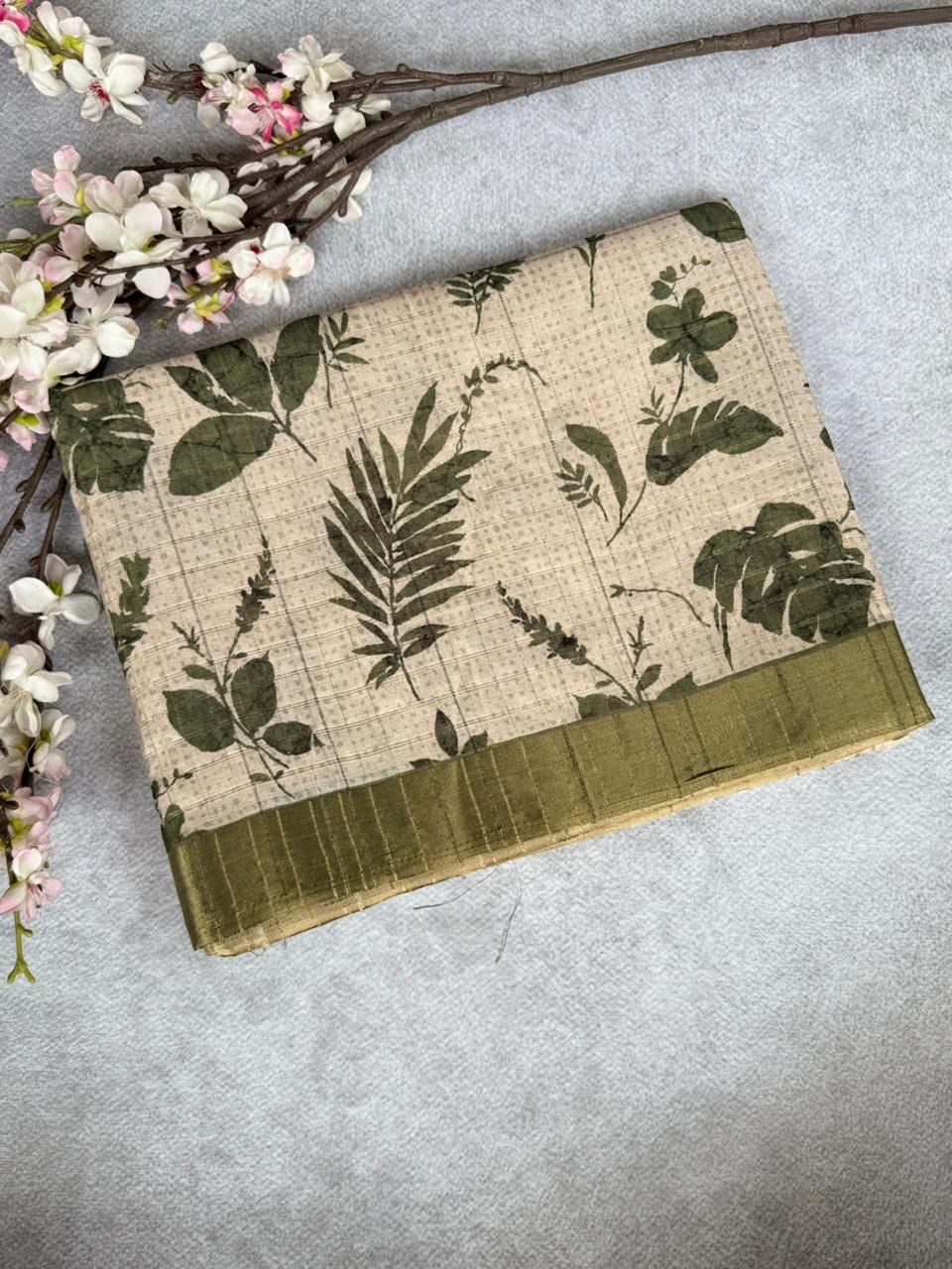 Cream digital print semi silk saree ( YES )