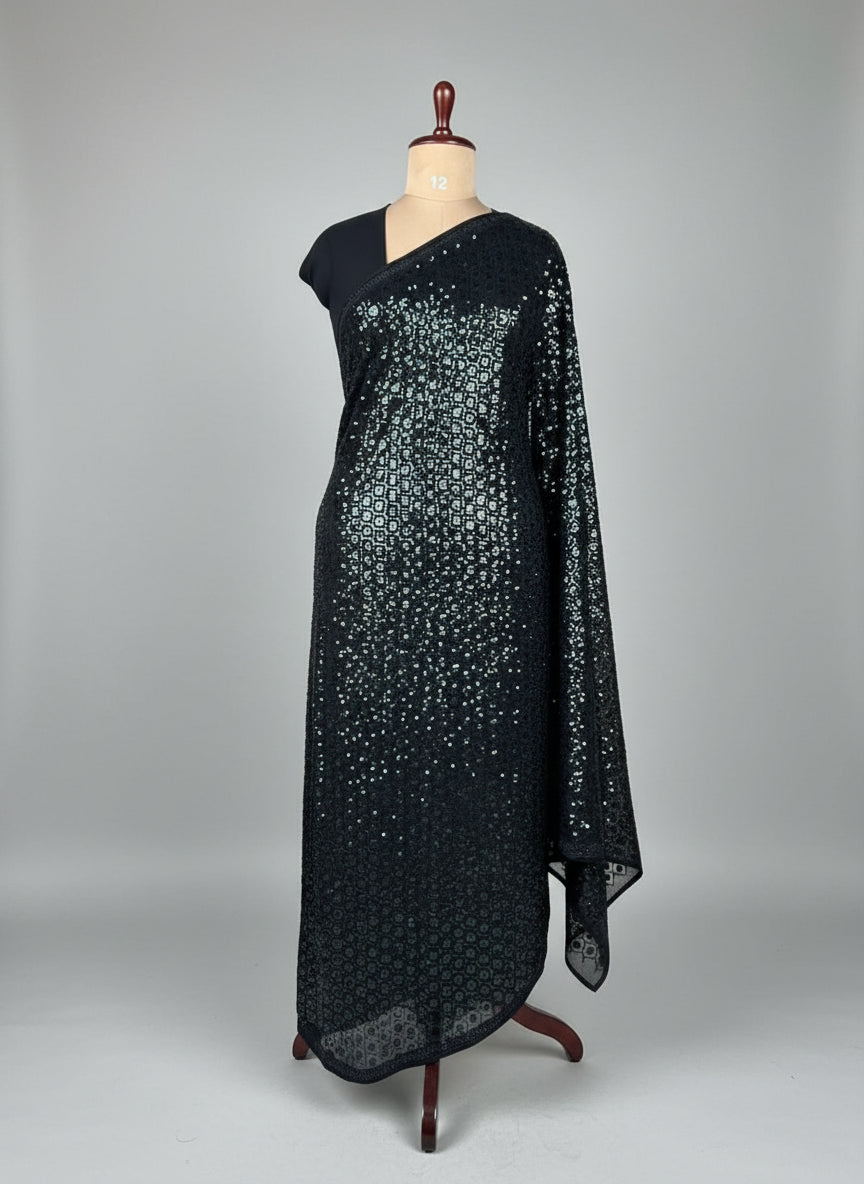 Black party  full mirror work wear saree