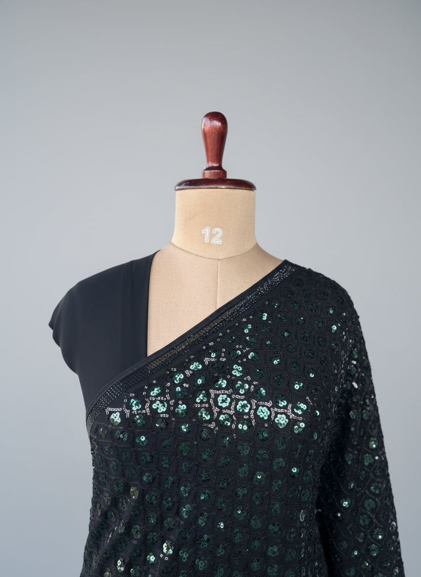 Black party  full mirror work wear saree