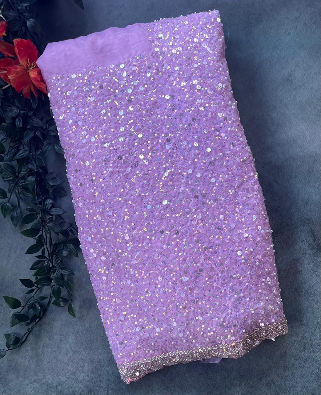 Lilac full stonework party wear saree