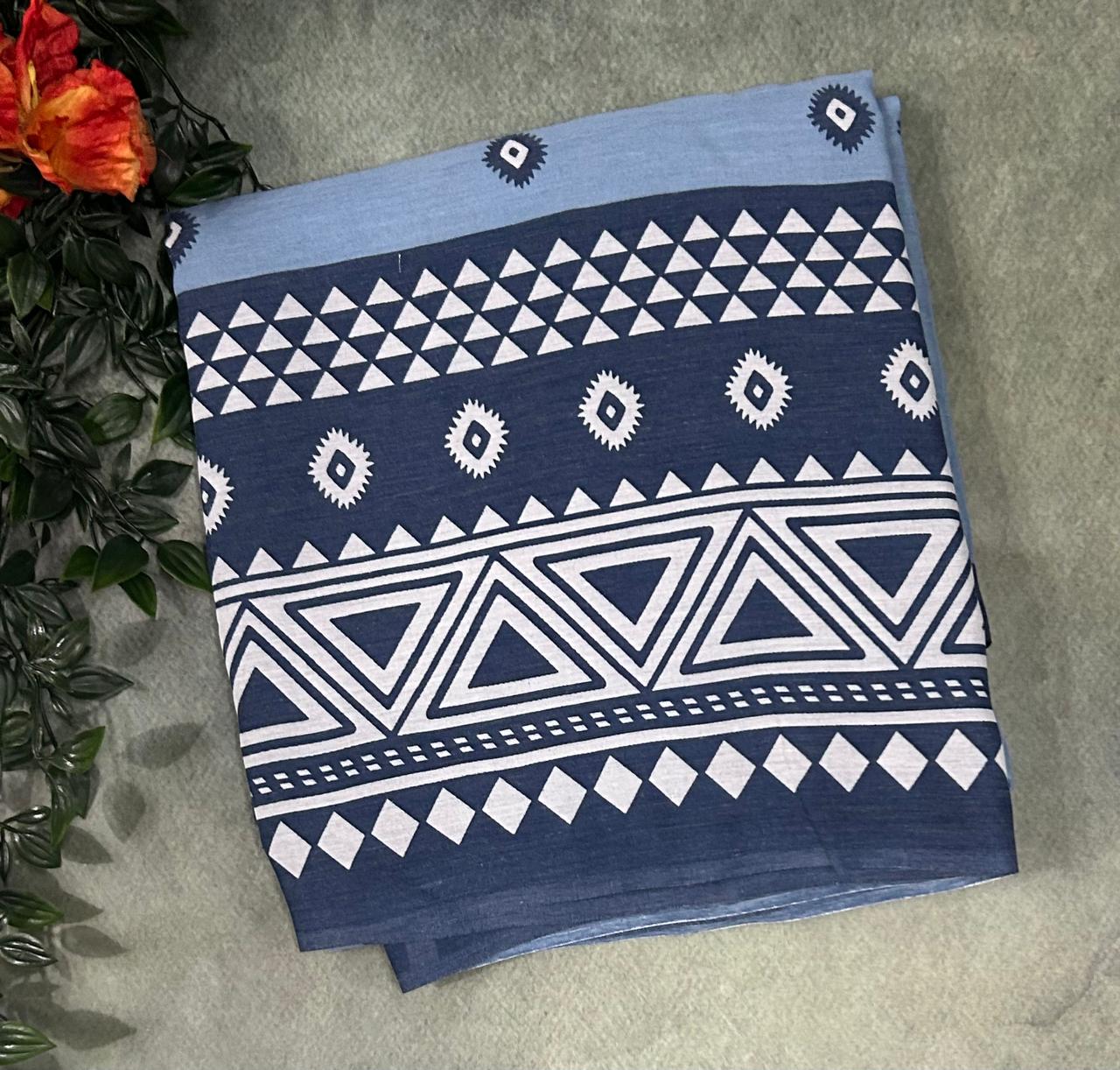 Sky blue soft cotton semi silk saree