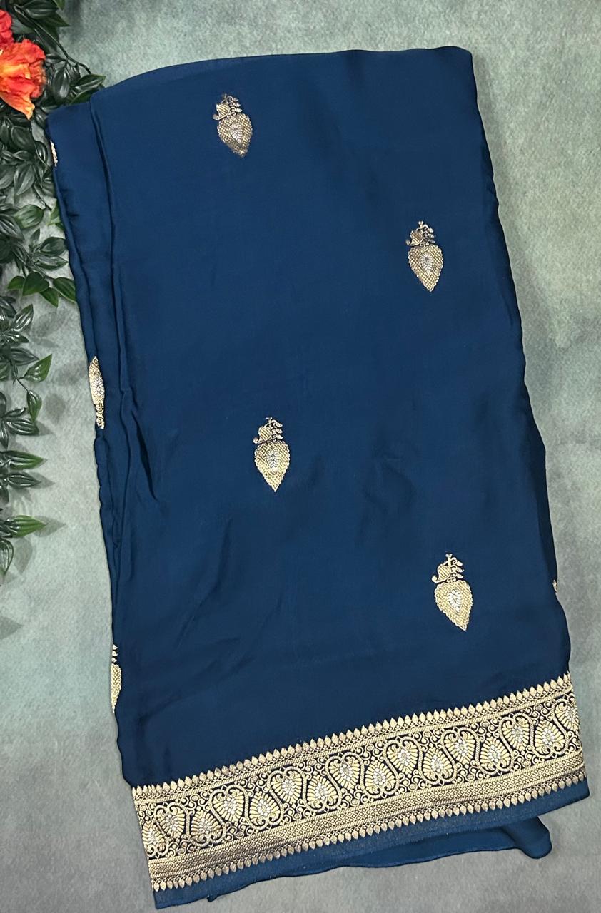 Peacock small butta semi satin silk saree