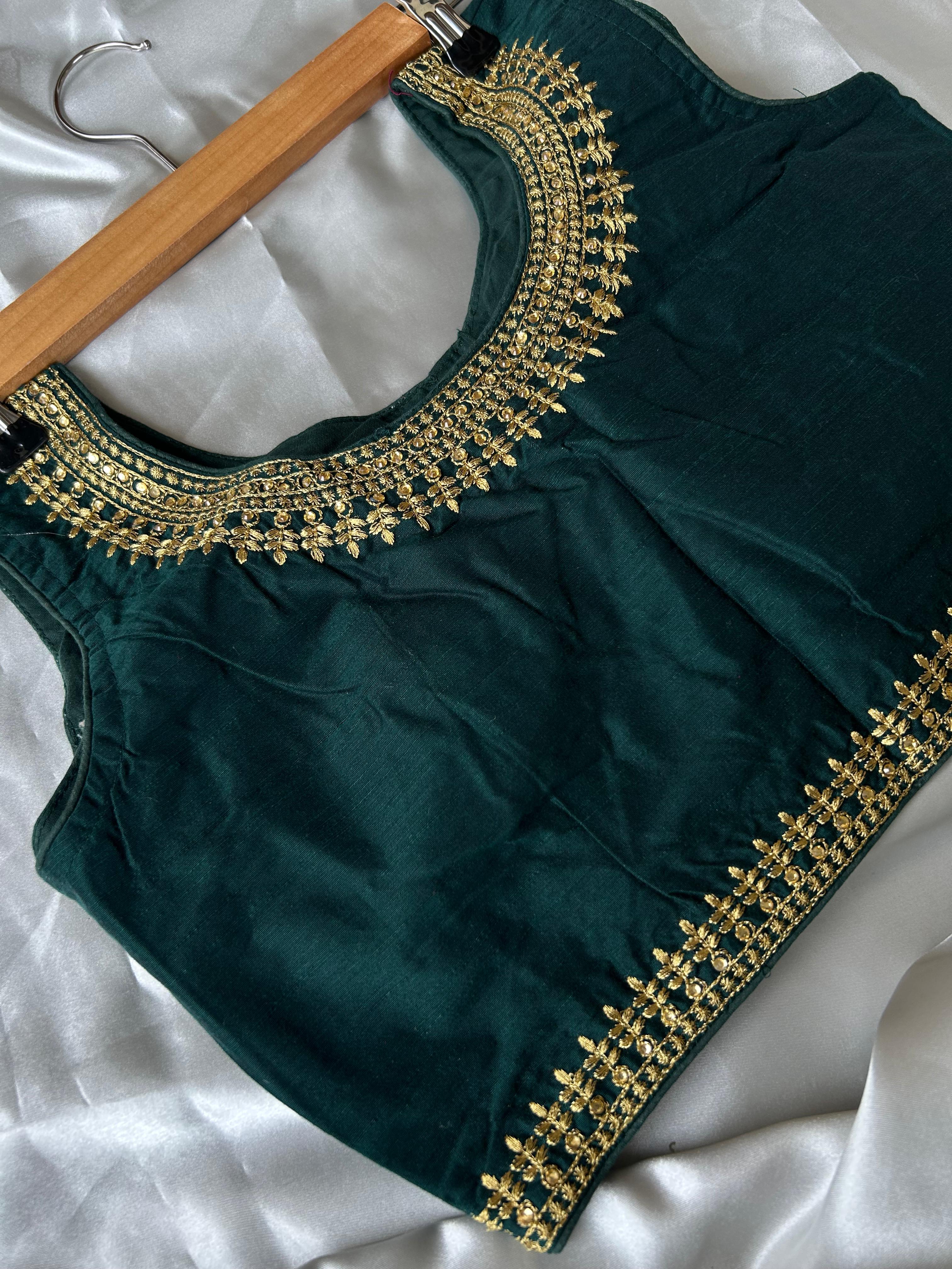Bottle Green sleeveless full stone work blouse