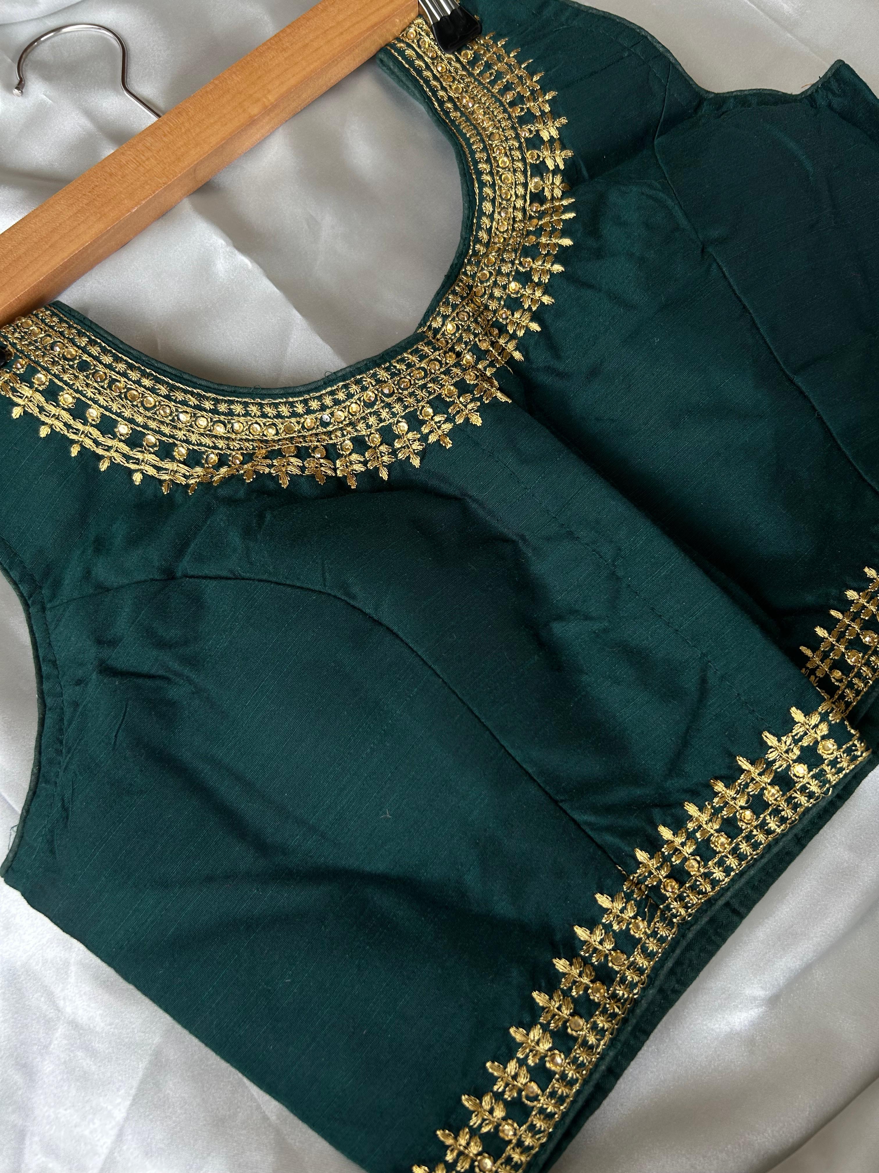 Bottle Green sleeveless full stone work blouse