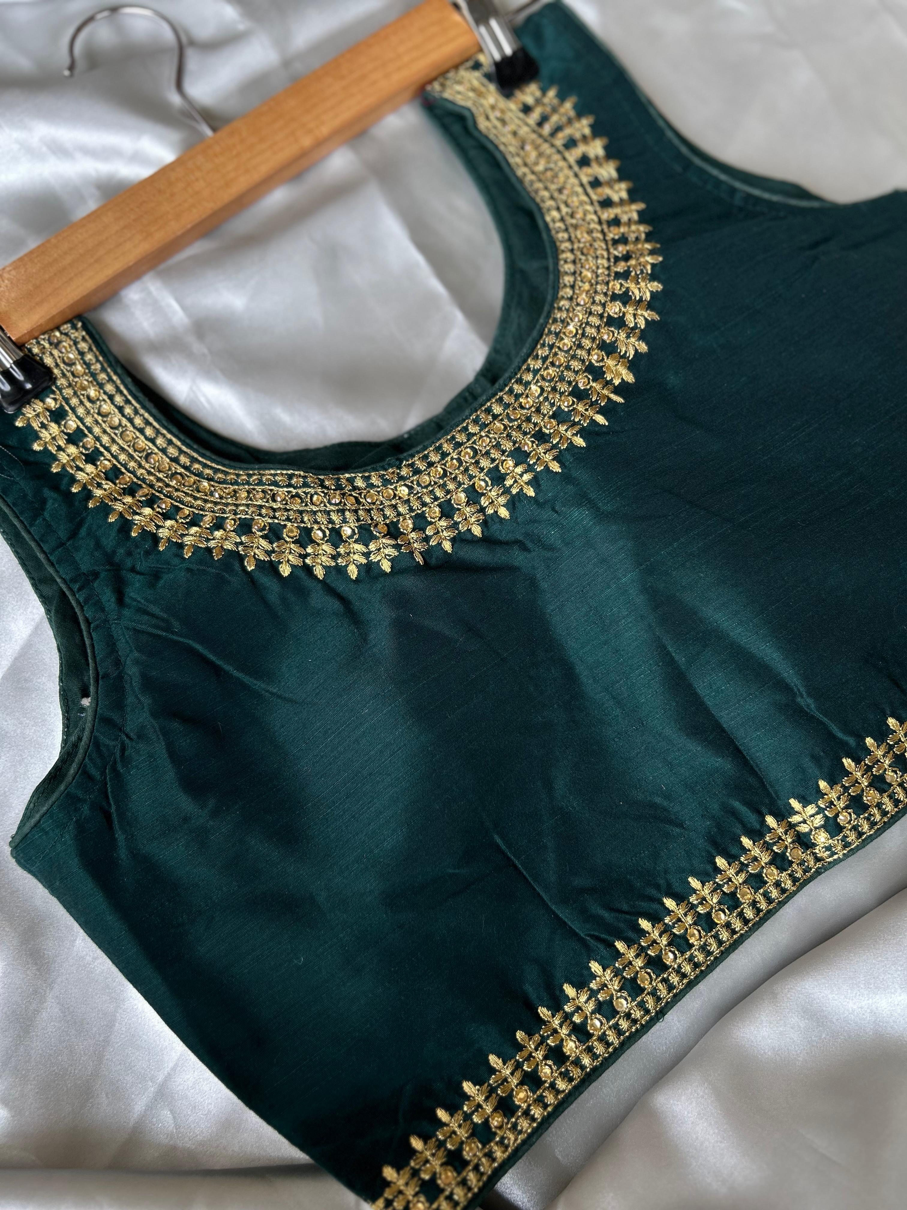 Bottle Green sleeveless full stone work blouse