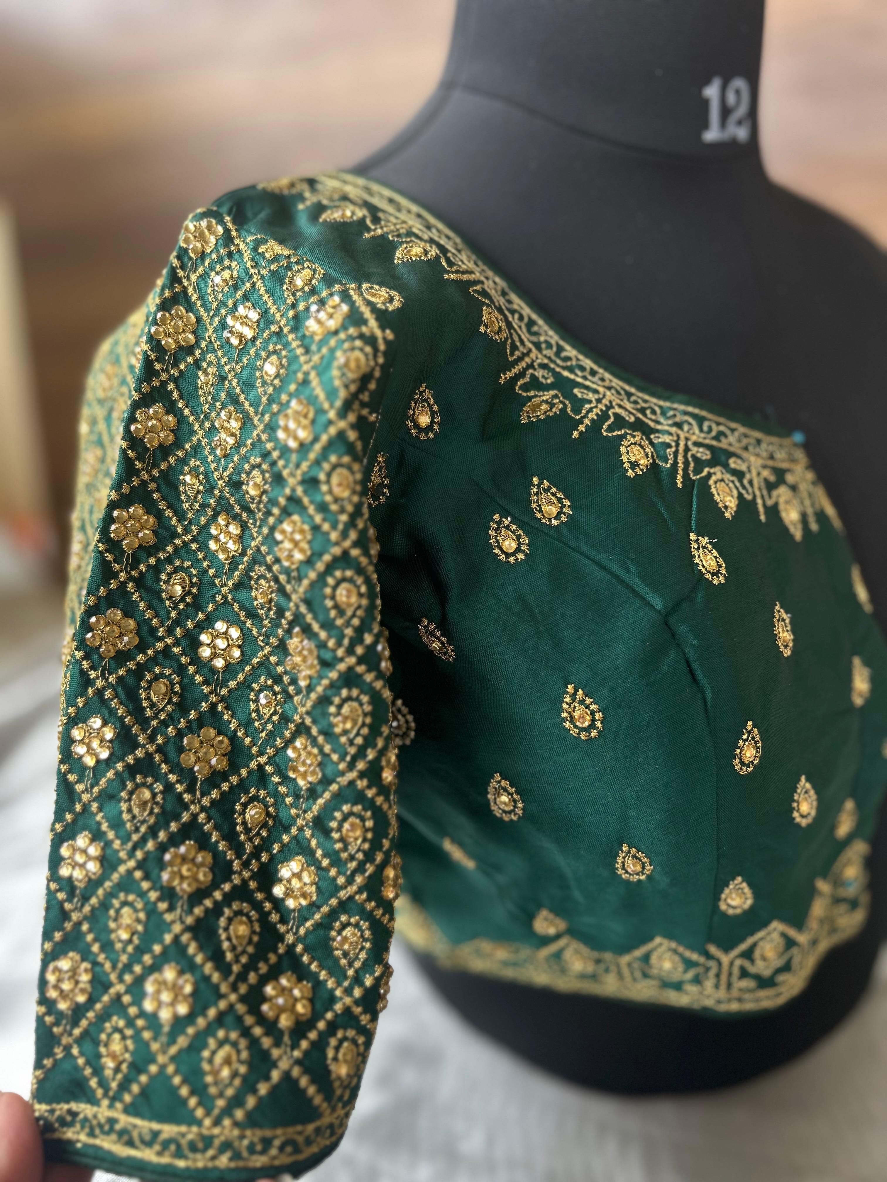 Bottle green full stone work blouse