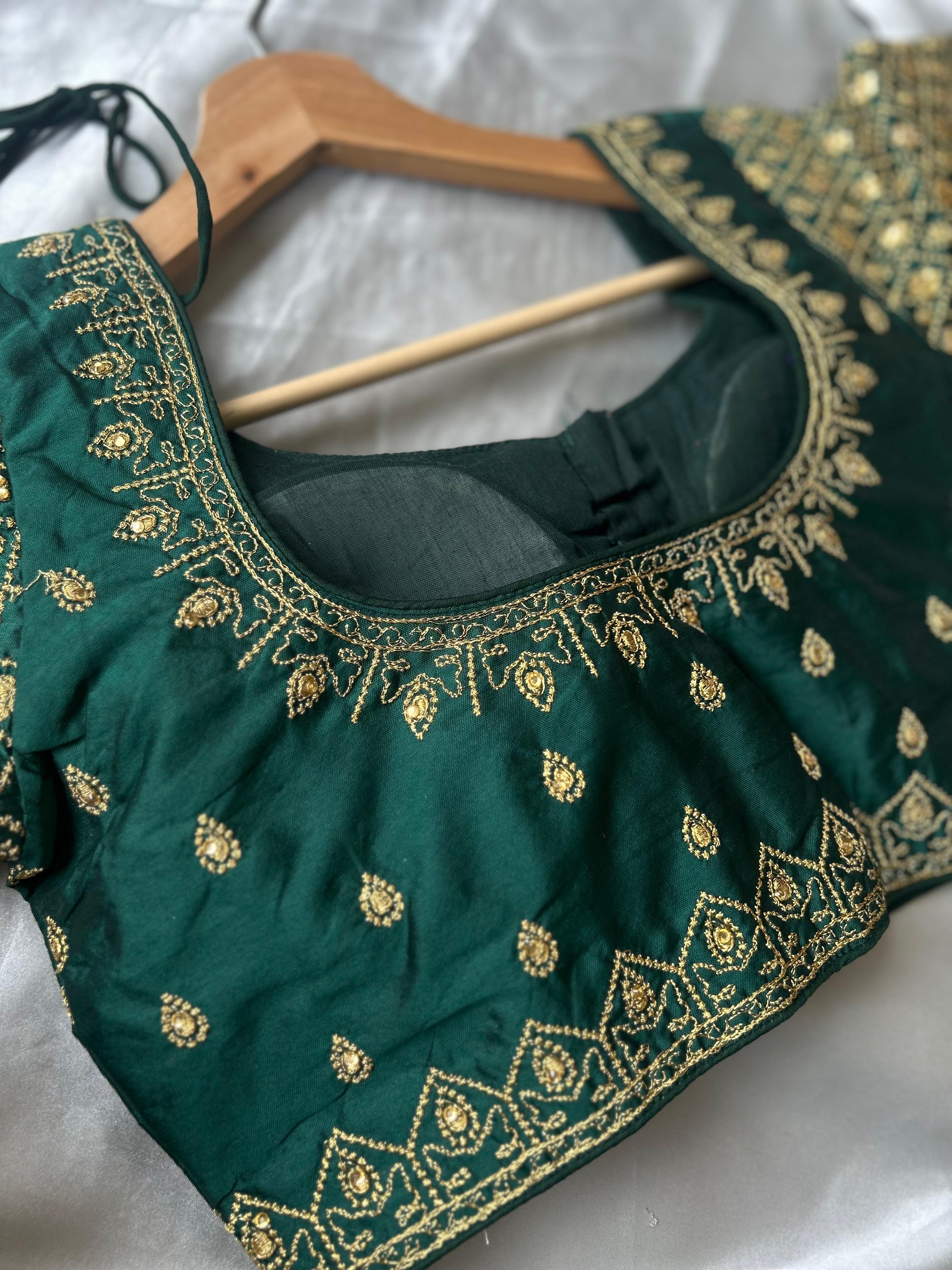 Bottle green full stone work blouse
