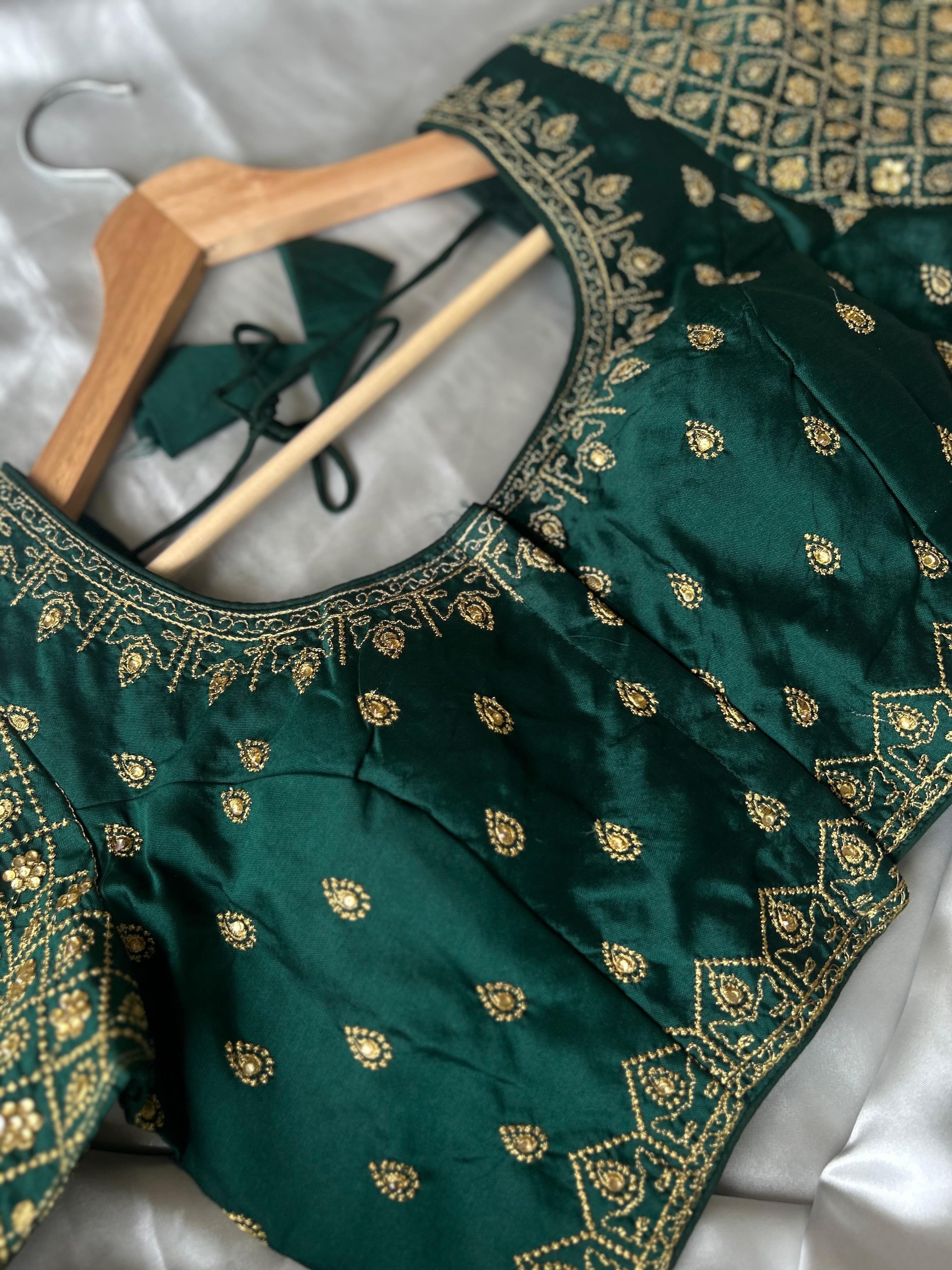 Bottle green full stone work blouse