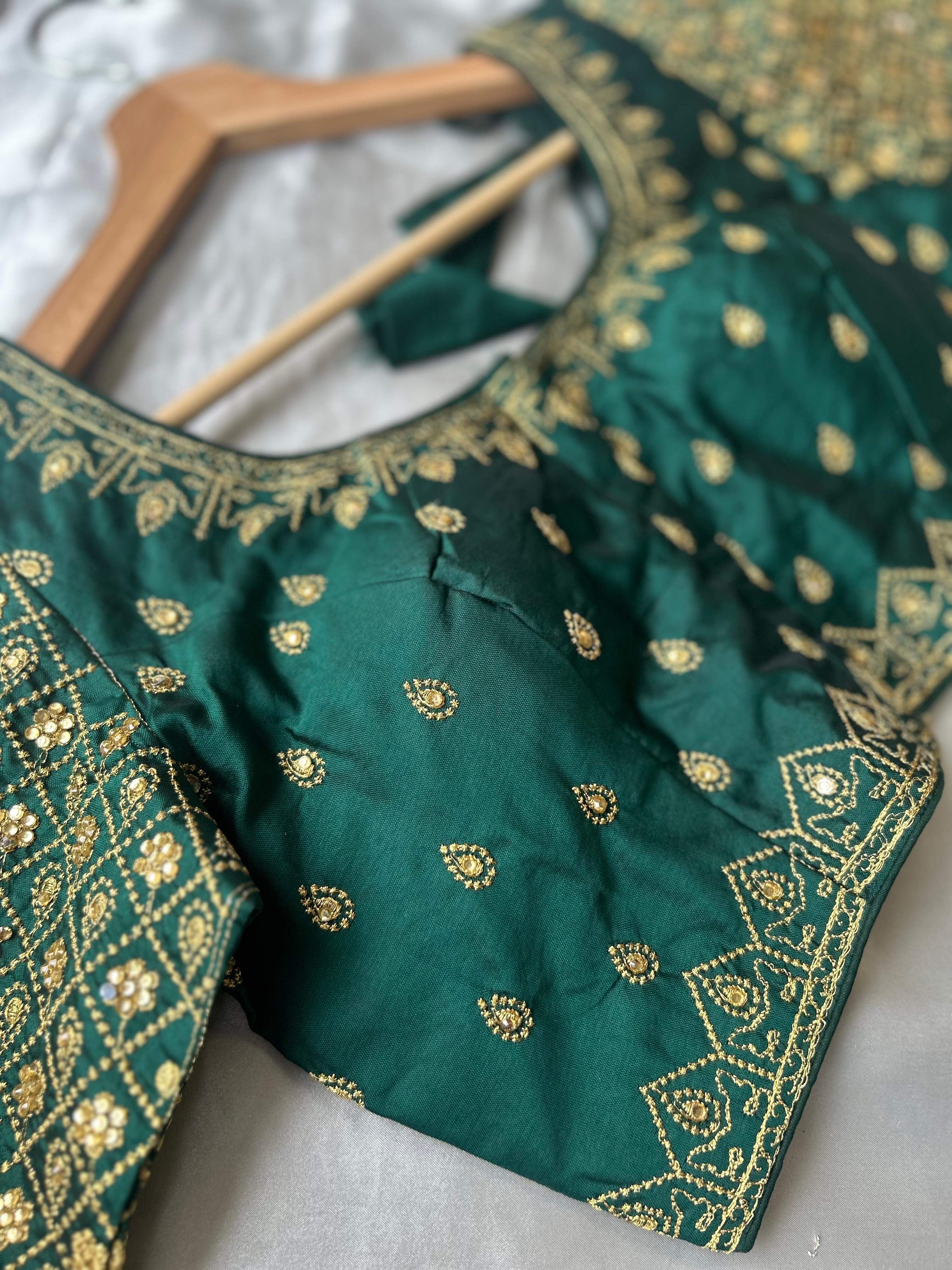Bottle green full stone work blouse