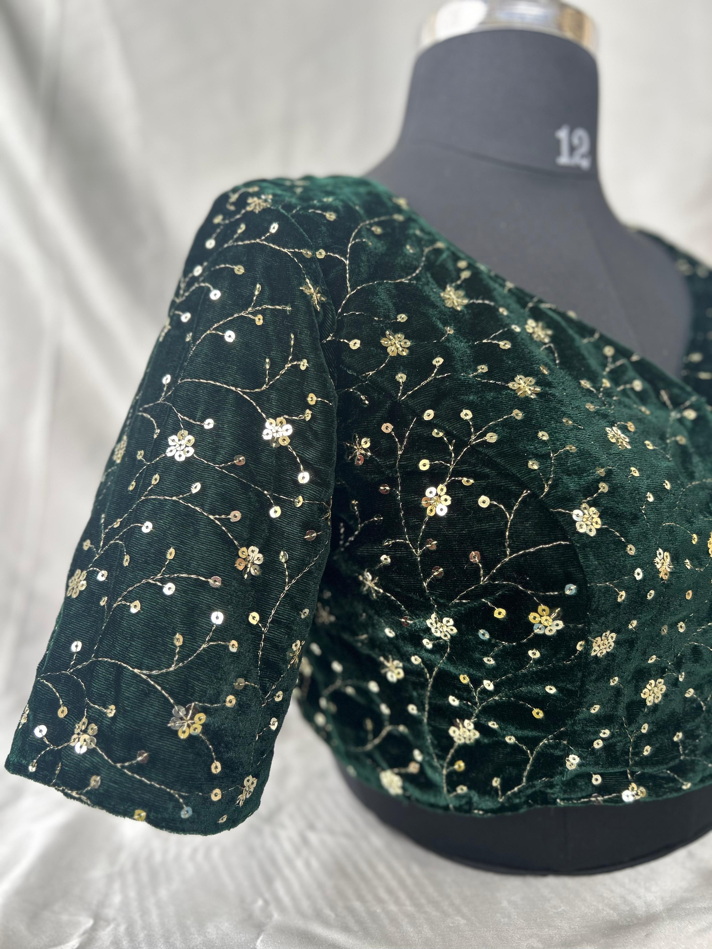 Bottle green full stone work blouse