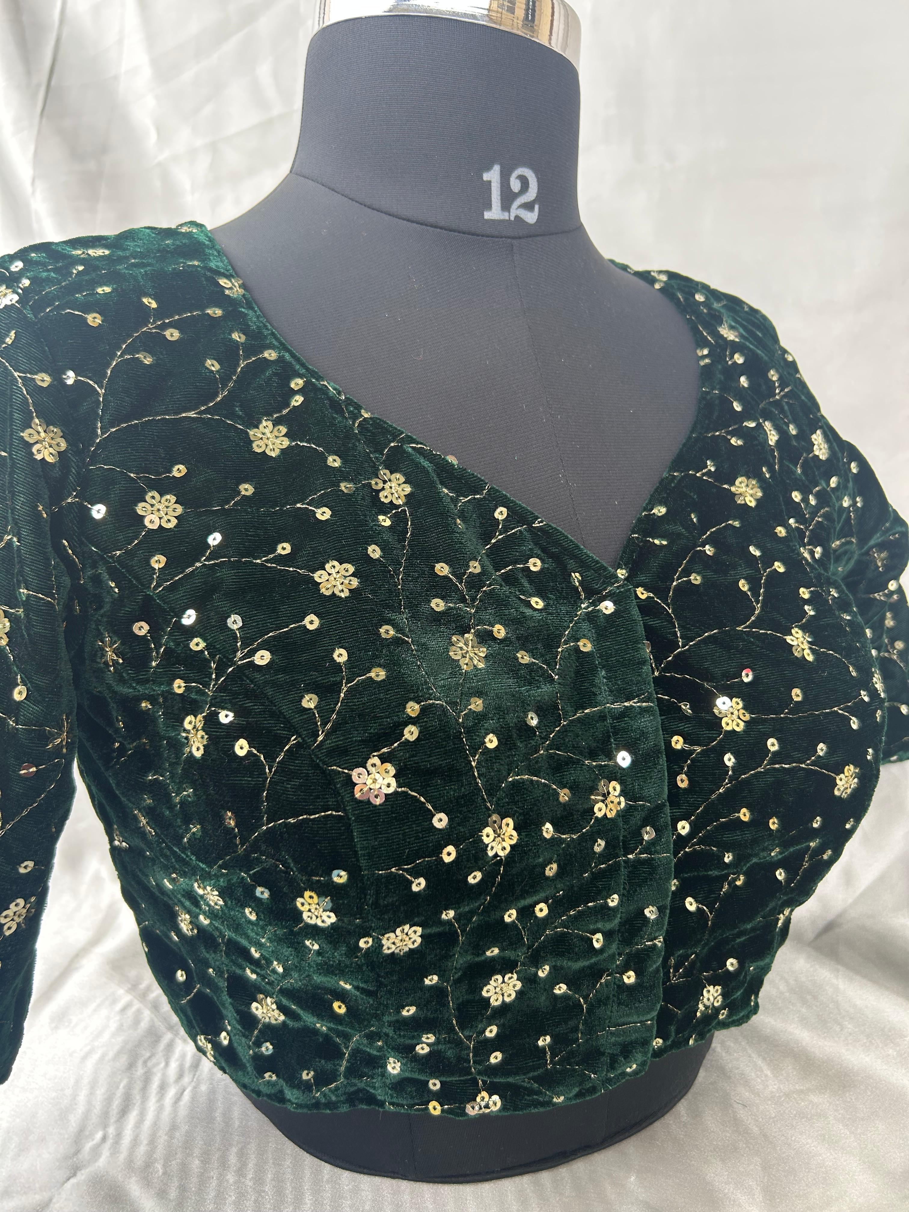 Bottle green full stone work blouse