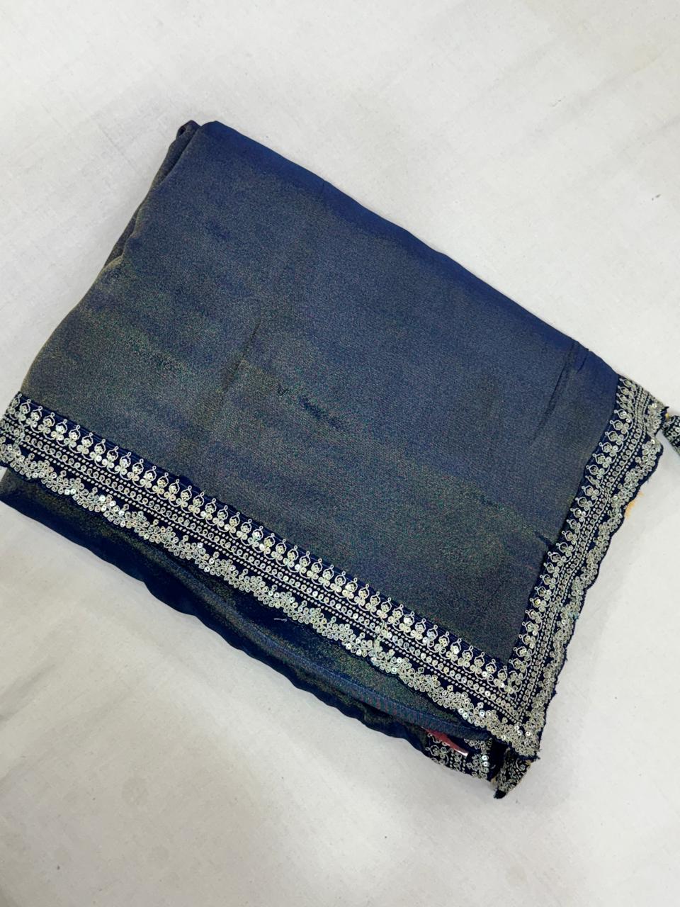 Blue scallop border benaras georgette saree (VS)