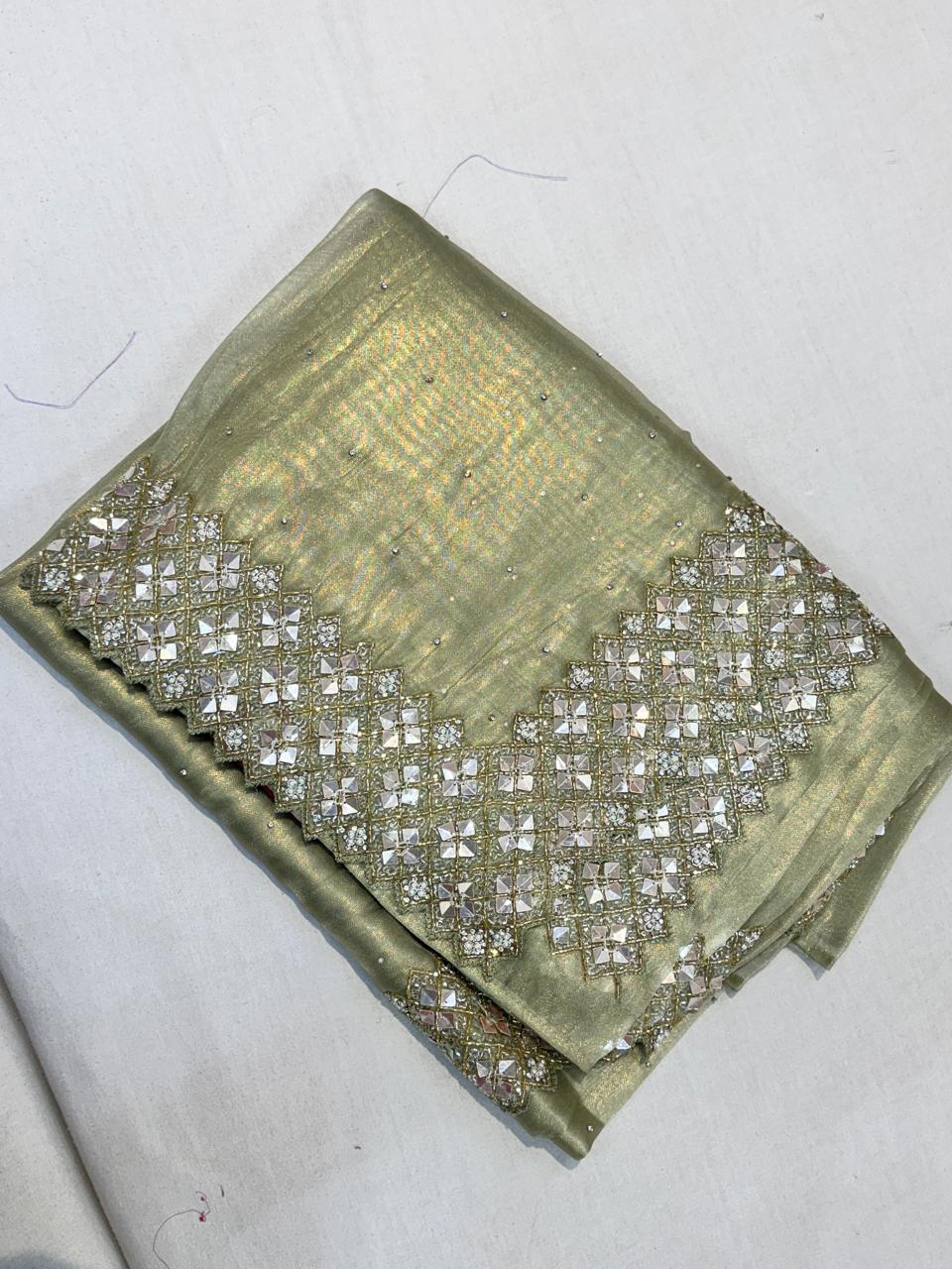 Green scallop border benaras georgette saree (VS)