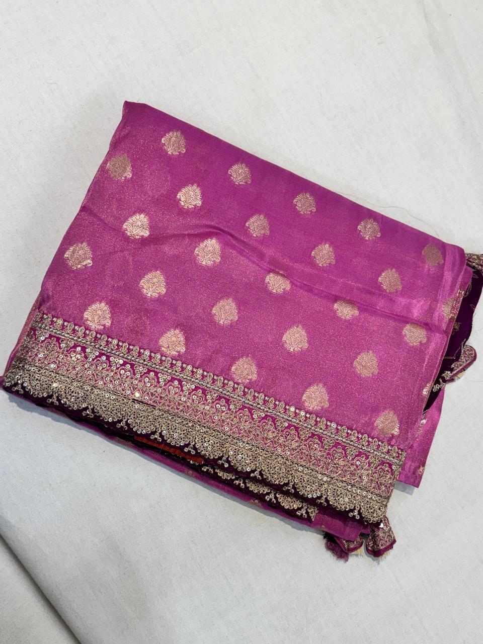 Pink scallop border benaras georgette saree (VS)