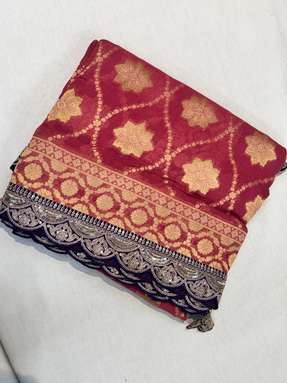 Pink scallop border benaras georgette saree (VS)