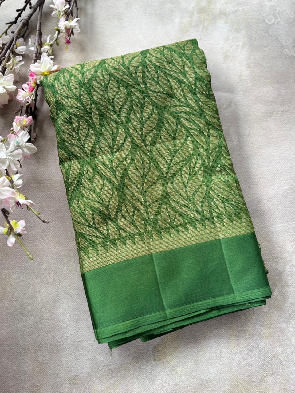 0A -Mehandi green  tenco cotton saree
